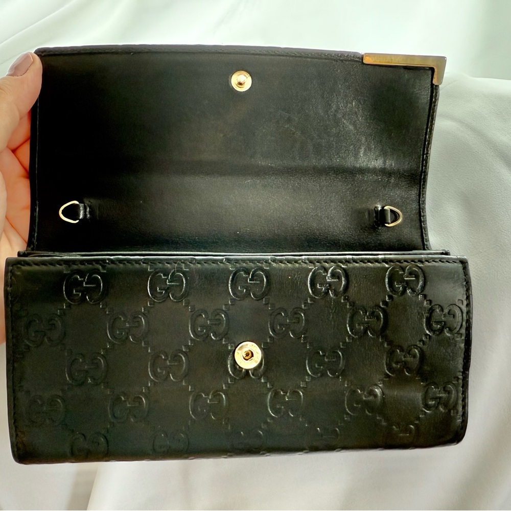 100% Authentic Gucci Guccissima Wallet On Chain- WOC- Black Leather Wallet - Picture 7 of 12